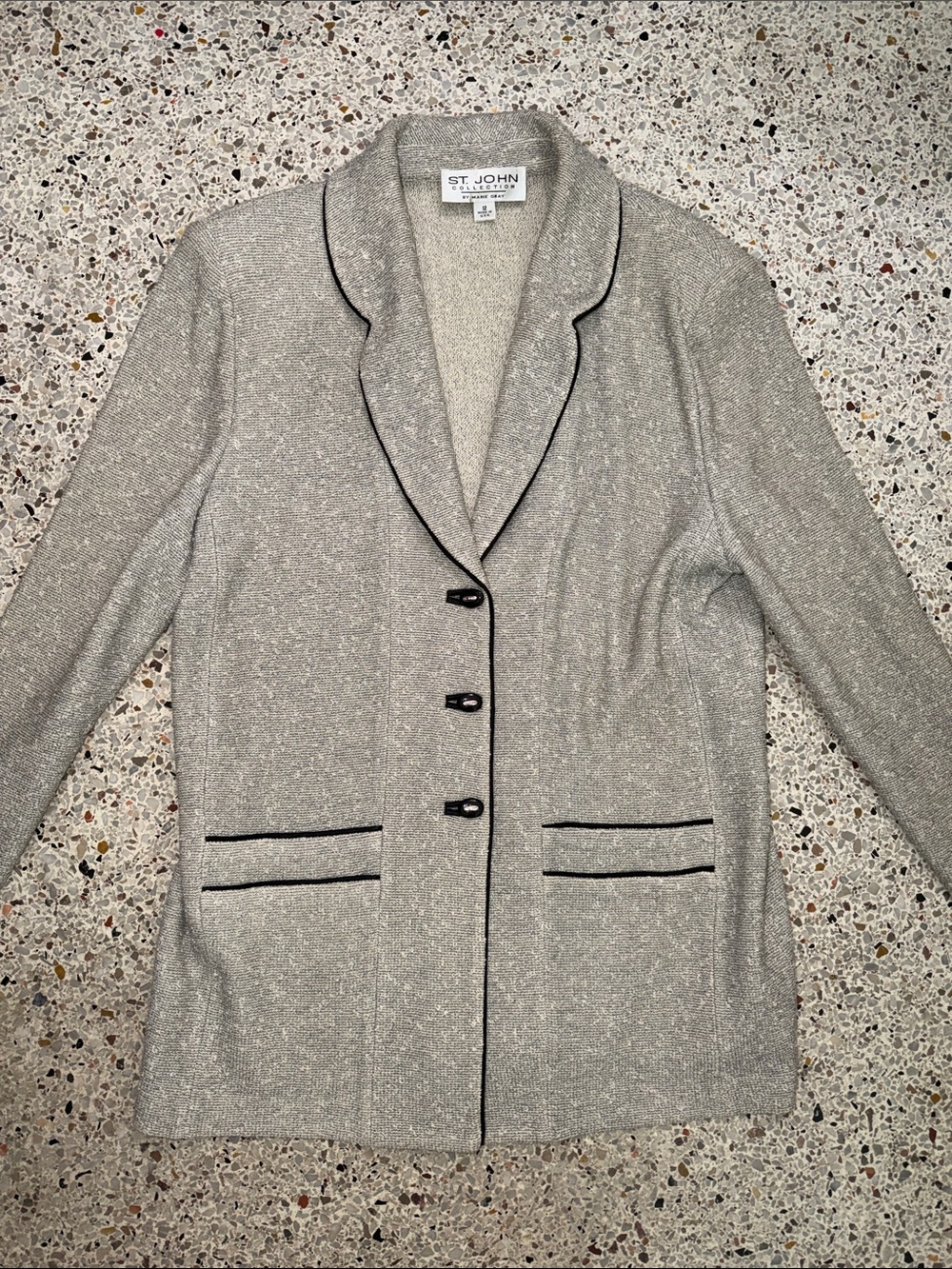 St John Collection black tweed knit multi jacket blazer 12